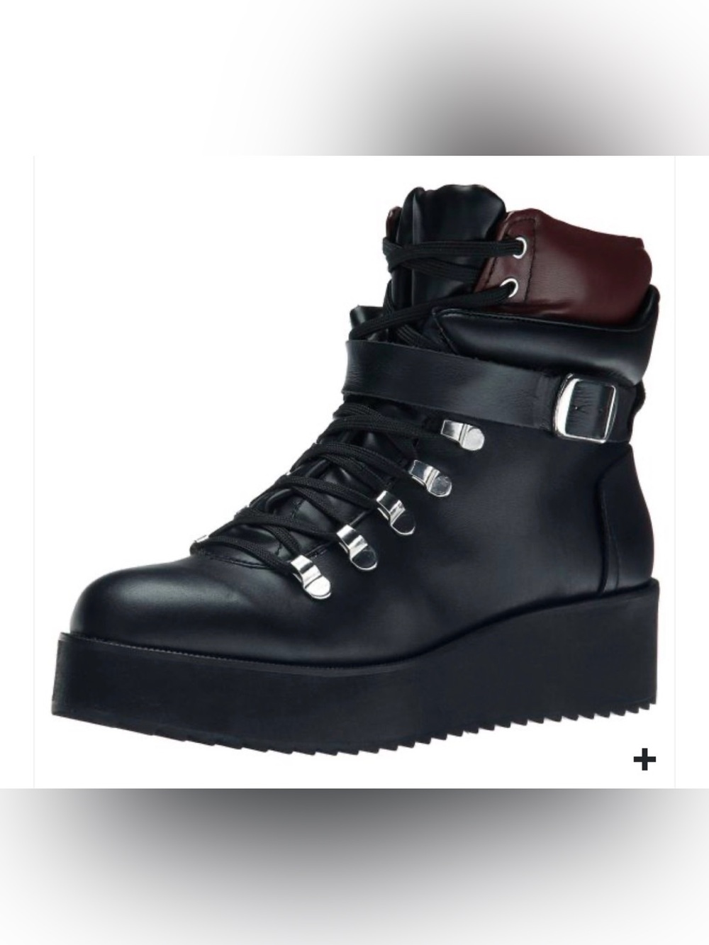 Women’s Black and Burgundy Platform Hiker Boot—NEW